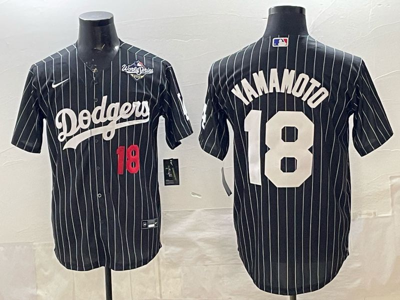 Men 2026 Nike Los Angeles Dodgers #18 Yamamoto Black stripe Game MLB Jersey 05->los angeles dodgers->MLB Jersey